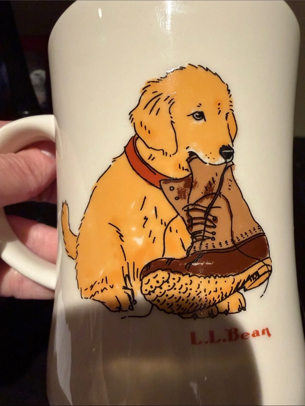 Rare Vintage L.L. Bean Ceramic Mug with Golden Retriever Puppy & Brown Boot - Picture 2 of 6
